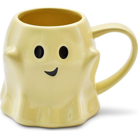 Mug fantôme d'Halloween 414 ml (14 oz) - Tasse en céramique avec motif fantôme mignon, accessoire de décoration d'Halloween, cadeau d'anniversaire parfait pour enfants et adultes (jaune) (1/5)