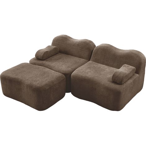 Canapé d’angle modulable 2 places avec pouf, canapé en velours marron, forme vague, sans montage pour salon et appartement (1/5)