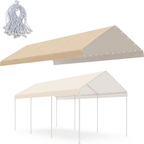 Aoodor Carport Replacement Canopy Cover with Extra-Long Ball Bungees for All Weather, Only Cover-beige (1/5)