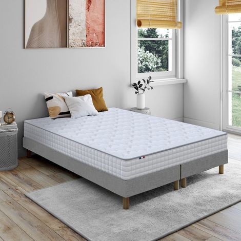 Pack matelas ressorts ASTRE sommier couette et oreillers français 2x80 x 200 Sommier Gris (1/5)