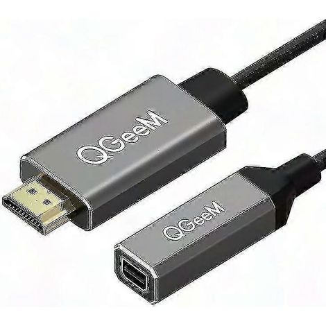Convertisseur QGeeM HDMI vers Mini DP - Câble adaptateur vidéo UHD 4K à 30 Hz HDMI mâle vers Mini DisplayPort femelle, gris Connecte ordinateurs portables et moniteurs (1/5)