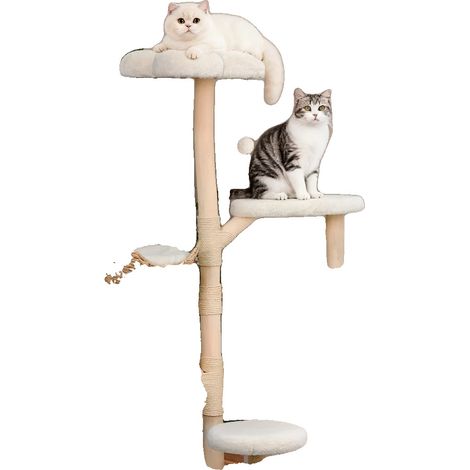 Arbre à chat, centre d'activité multi-niveaux, poteaux à griffer, Blanc (1/2)
