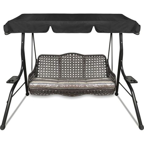 Auvent de remplacement pour balançoire de jardin, housse de rechange, auvent de balançoire, auvent de balançoire d'extérieur pour balançoire de jardin 3 places (195 x 125 x 15, Noir)-Fei Yu (1/5)