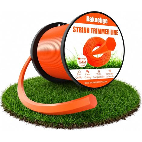 Strimmer Wire 3 mm x 100 m, 6-Sided Profile for Edger  3mm x 100m Orange Hexagonal Profile Trimmer Line for Strimmer and Strimmer Dense Grass and Weeds (1/5)
