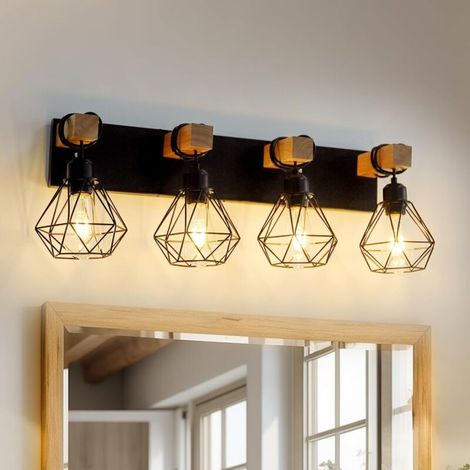 Lampe de Chevet Industrielle 4 Lumières - Miroir Éclairé pour Salle de Bain - Veilleuse Lumière Chaude - avec Ampoules ST64 - Luminaire Mural (1/5)