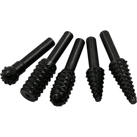A set of five wood files for polishing, featuring specially shaped embossed rotating grinding heads. (1/3)