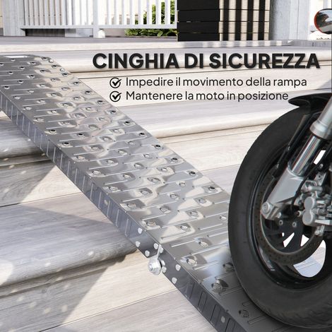 Rampe de chargement antidérapante pliable en acier argenté pour moto, avec sangle de sécurité (1/5)