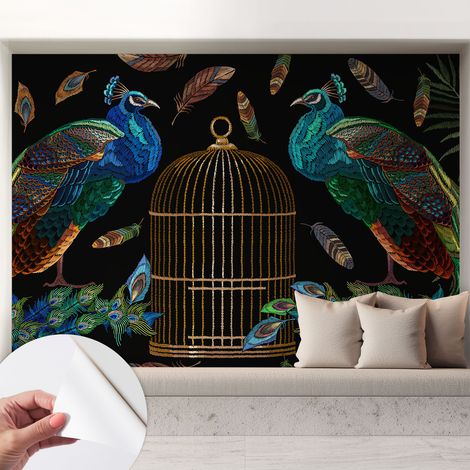 Papier peint autocollant avec imprimé pour cuisine facile à appliquer pour mur a motif Image de paon 208x146 cm (1/5)
