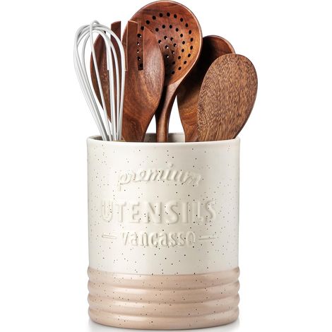 Pot Ustensiles, 15,7 cm Rangement en Céramique, Bocaux pour Comptoir de Cuisine, Belle Décoration d'Intérieur, Cadeau Parfait (1/5)