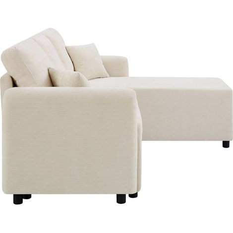 Canapé d'angle 3 places en tissu beige clair, forme L compacte avec méridienne relax, 2 coussins inclus, confort en mousse haute densité, petits espaces CHICFURN (1/5)