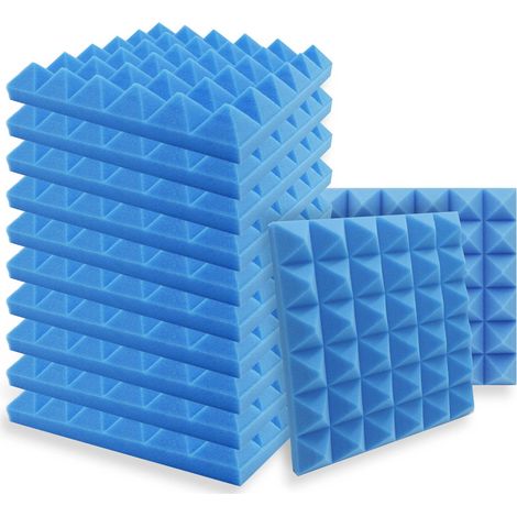 coussinets en mousse acoustique haute densité panneaux acoustiques pyramidaux auto adhésifs 30×30× adaptés à la maison et au studio cm Bleu (1/5)