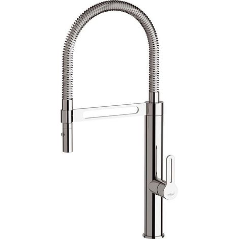 Mitigeur evier Enzan chromé Bec d'écoulement pivotant blanc avec ressort, entraxe 230mm
