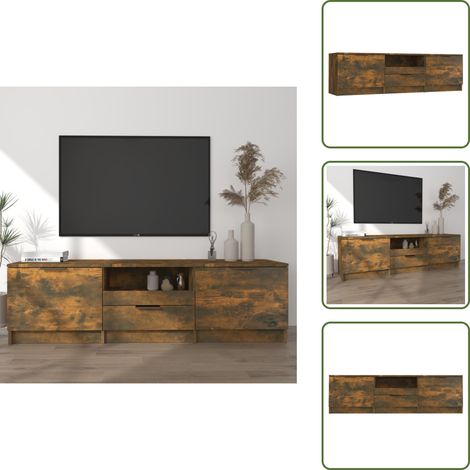 Meuble TV Chêne fumé 140x35x40 cm Bois d'ingénierie - Meuble Tv - Meuble Téléviseur - Support Tv - Unité Tv - Rangement Tv (1/5)