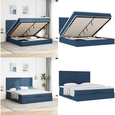 Ottoman-Bett mit Matratzen Blau 200x200 cm Stoff - Matratze - Taschenfederkern (1/5)