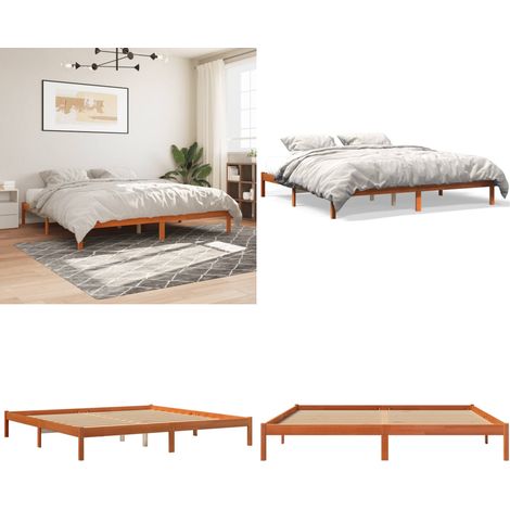 Massivholzbett ohne Matratze Wachsbraun 200x200 Kiefernholz - Holzbett - Massivholzbette - Kiefernholzbette - Doppelbett - Bettrahmen - Home & Living (1/5)