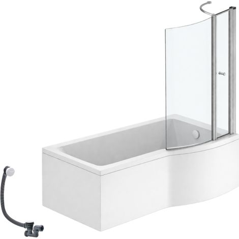 Pack baignoire bain douche 150 x 80 cm droite IDEAL STANDARD Connect Air + tablier + pare bain avec volet + vidage Blanc