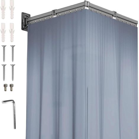 Tringle à rideau de douche pliable avec perçage pour rideau de douche (1,5 x 1,8 m), tringle à rideau de salle de bain, réglable, étanche, forme L/U en forme d'échelle, forme droite (tringle (1/5)