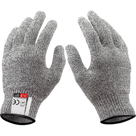 Paar schnittfeste Handschuhe, Sicherheitsarbeitshandschuhe, Schutzstufe 5, gute Qualität, lebensmittelecht, große Größe.