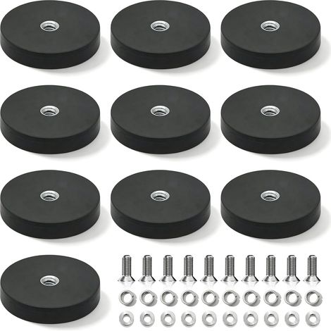 Lot de 10 aimants filetés, aimants en néodyme caoutchoutés 43 mm, aimants avec filetage en néodyme, 8,5 kg, aimants ronds en caoutchouc avec filetage extérieur M4, aimants caoutchoutés, pour véhicules (1/5)