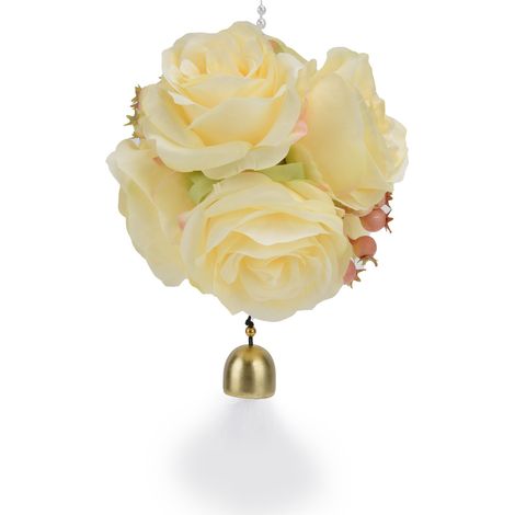 Boule de roses artificielles jaunes avec grelots et plumes, accessoire de photographie innovant