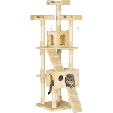 Árbol rascador para gatos, cuatro niveles, panel de aglomerado. (1/2)