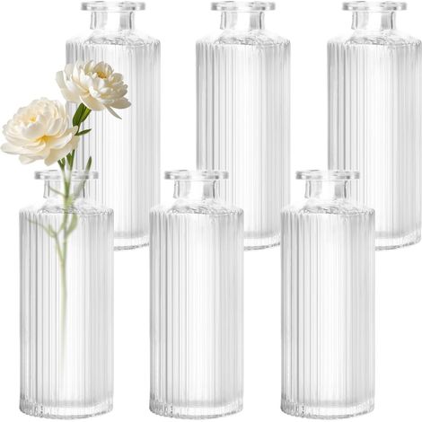 Set mit 6 kleinen, durchsichtigen Glasvasen, 13 cm, Vintage-Tischdekoration für Hochzeiten/Geburtstage