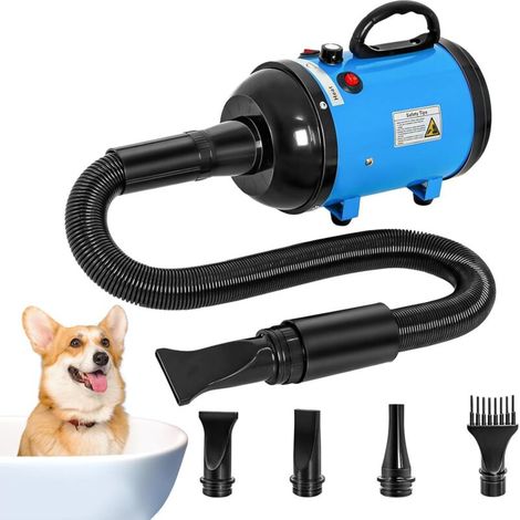 Hundehaartrockner für große Hunde, 5,2 PS (3800 W), Hochgeschwindigkeits-Haartrockner mit Wärmefunktion zur Fellpflege, einstellbare Temperatur, Blau