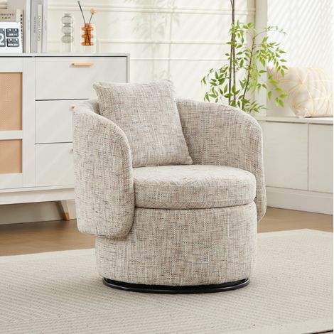 MODFU – Divano girevole 360° in ciniglia 76 cm con vano contenitore nascosto, cuscino schienale, base in legno e carico 110 kg – Avorio (1/5)