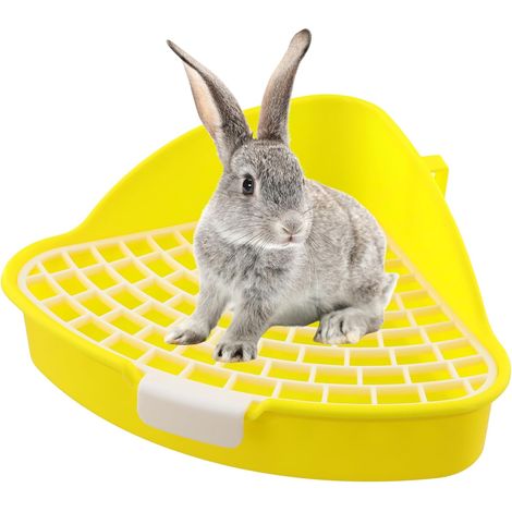 Rabbit Litter Tray, Small Animal Triangular Toilet, Removable Corner Rabbit Litter Tray, Rabbit Potty with Grid, Guinea Pig Toilet Hamster, Chinchilla (Yellow) (1/5)