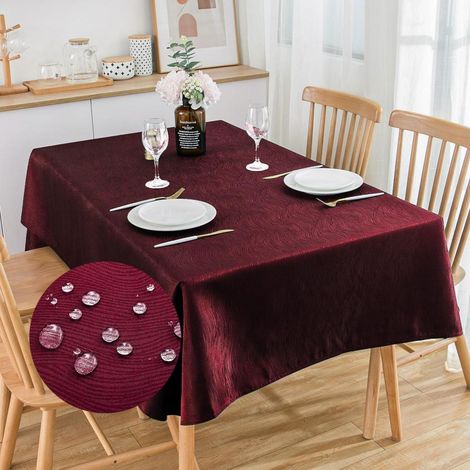 Nappe rectangulaire en jacquard 300x150 cm Bordeaux, déperlante, facile d'entretien