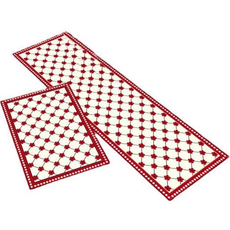 Küchenläufer 2-teilig, rotes Blumenmuster, rutschfest und saugfähig, Maße 40x60 cm und 40x120 cm. (1/3)