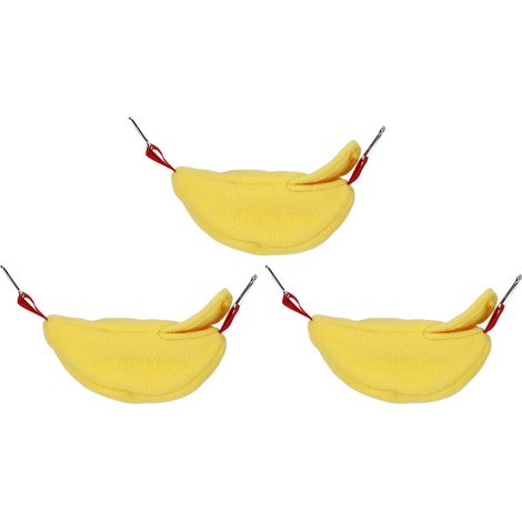 Lot de 3 hamacs suspendus en forme de banane pour hamster, abri chaud pour l'hiver, accessoires pour petits animaux, jaune (1/5)