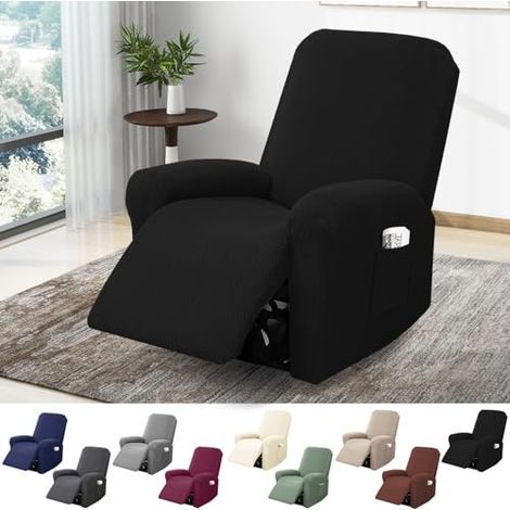 Housse de fauteuil 1 place, housse extensible avec poches, protection intégrale en jacquard rayé pour fauteuils TV et relax (noir, ensemble de 4 pièces) (1/5)
