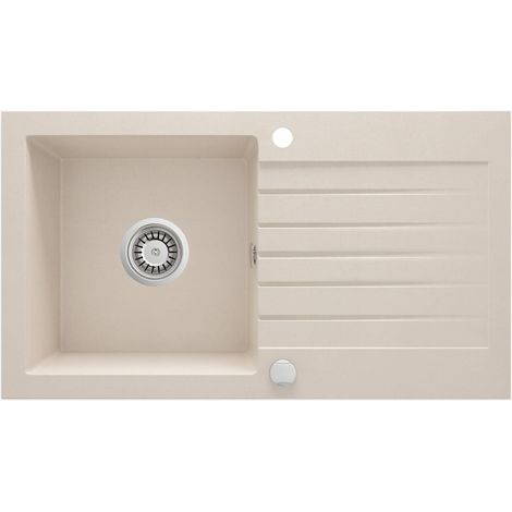 Lavello cucina in granito con 1 vasca e gocciolatoio 76x44 cm beige - Zeno