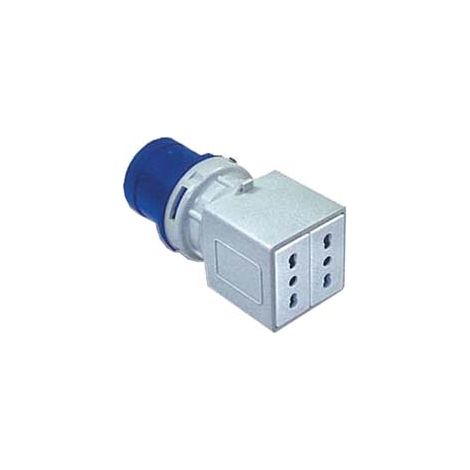 ADATTATORE INDUSTRIALE CON SPINA CEE E DUE PRESE 10/16A BIPASSO IP20 16A colore blu