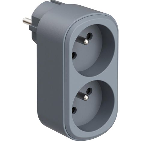 Adaptateur Fiche Multiprise Biplite Prima 2 Prises françaises 16A, Adaptateur Murale, Bleu ardoise (1/5)