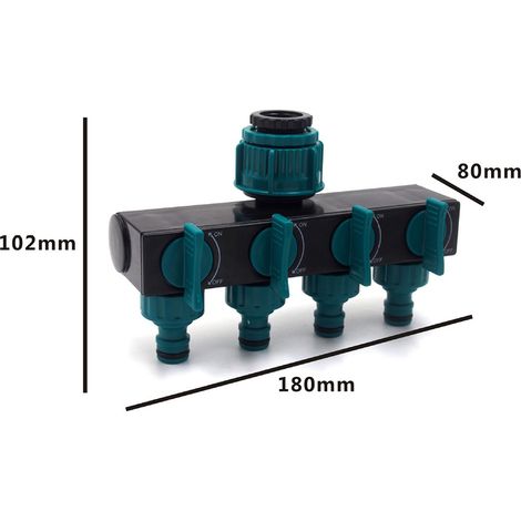 Conector en Y para manguera de jardín, con válvula de cierre de 4 vías, extremos de manguera de plástico, convertidor, adaptador y herramienta de riego para jardín. (1/2)
