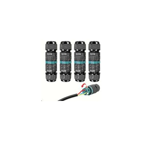 Conectores eléctricos impermeables IP68 - Conector de cable de 3 hilos, bloque de terminales, caja de conexiones para exteriores, para cables de Ø 5 a 12 mm (4 unidades) - Crezuo