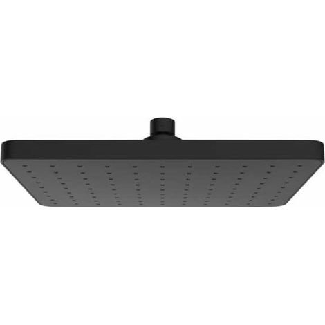 WENKO Soffione doccia effetto pioggia Automatic Cleaning anticalcare, doccetta italiana con ugelli autopulenti, attacco universale 1/2", design quadrato, Plastica, 25x17 cm, nero (1/5)