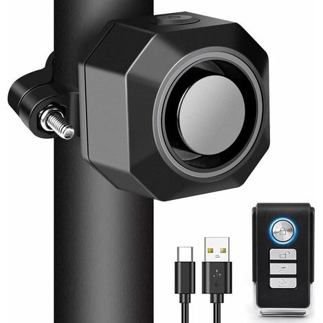 Alarme Velo Antivol Rechargeable USB sans Fil avec Supports de Montage, Sensibilité Réglable,Dispositif avec Télécommande for Scooter,Vélo Trotinette Electriqu, Voiture (1/5)