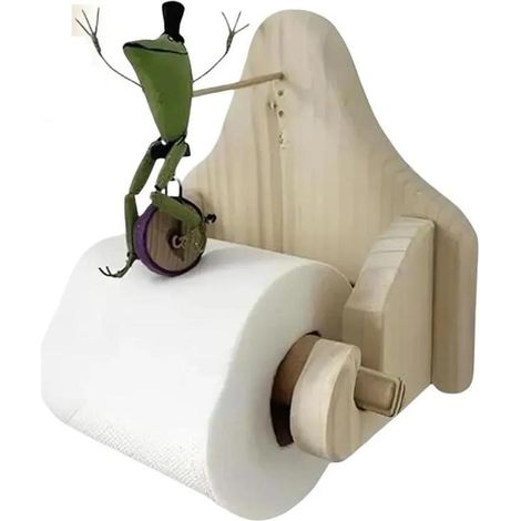 Porte-rouleau de papier toilette mural original en bois, motif grenouille à vélo - Support mural insolite