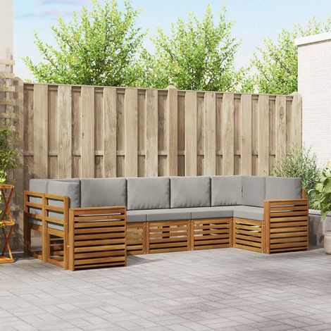 vidaXL Ecksofa Set mit Kissen 7 pcs Natürlich und Hellgrau (1/5)