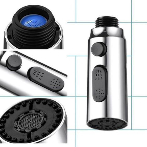 Tête Robinet Cuisine 3 Modes, Jet Douche 360° Argenté, Évier Salle de Bain (1/4)