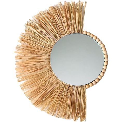 Miroir Rond Accroché - En Paille Naturelle - Diamètre 40 Cm - Pour Salle De Bain Chambre Ou Décoration Murale - 1 Pièce (1/5)