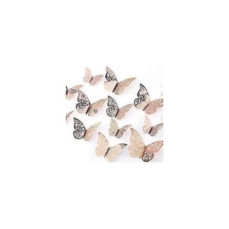 Set mit 24 3D-Schmetterlings-Wandaufklebern, 3 Größen, Wanddekoration für Schlafzimmer, Party, Hochzeit (Roségold) - Crezuo