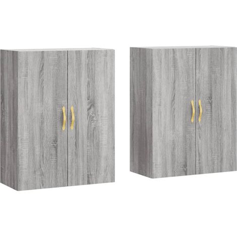 2 pcs Buffet，Bahut， Armoires murales sonoma gris 69,5x34x90 cm CFW82026 (1/5)