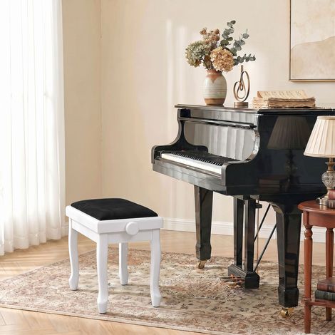 Banc de Piano, Tabouret Piano Réglable en Hauteur 45-56 cm, Banc de Clavier, Siège Rembourré en Velours, Blanc (1/5)