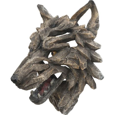Deko crâne HWC-H41 - décoration murale tête trophée - polyrésine Indoor Outdoor - tête de loup 32cm (1/5)