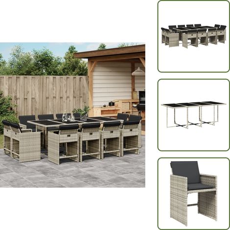 Ensemble à manger de jardin et coussins 13 pcs gris clair rotin - Salon De Jardin - Meuble De Jardin - Set De Salon De Jardin - Résine Tressée - Mobilier Extérieur (1/5)