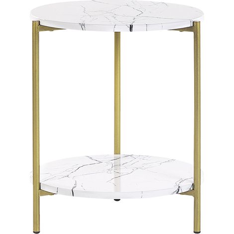 Mesa auxiliar efecto mármol blanco dorado ø 40 cm metal patas de metal Reva